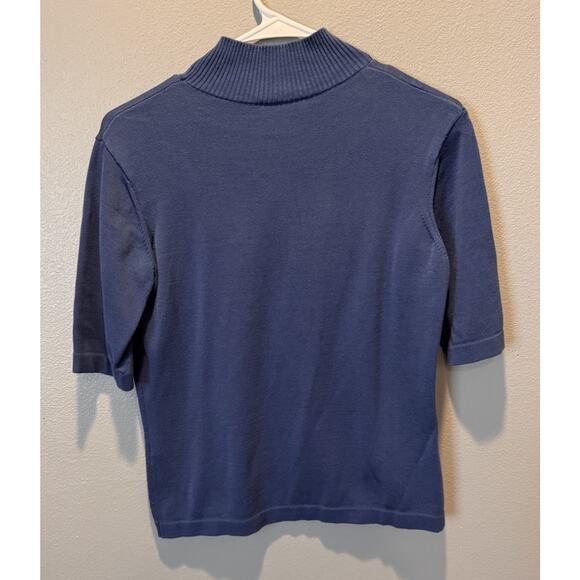 Vintage Talbots Blue Short Sleeved Turtleneck Sweater Made in Italy Size S - Picture 2 of 4